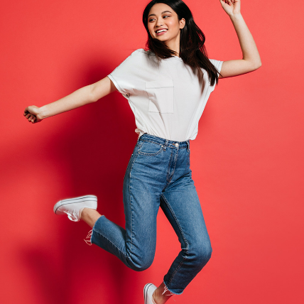 Woman jumping in air